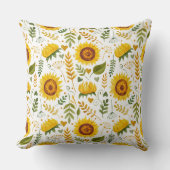 水彩黄色い明るいヒマワリ模様 クッション (正面)