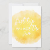 水彩黄色い最初の旅のまわりに日 招待状 (裏面)