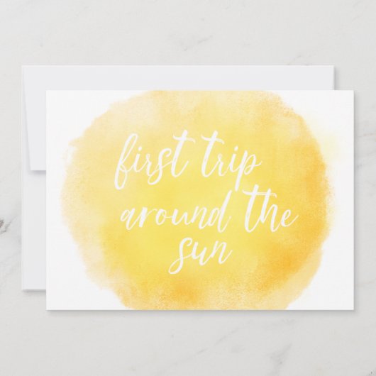 水彩黄色い最初の旅のまわりに日 招待状 (裏面)
