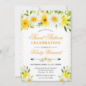 水彩黄色い花とデイジー写真甘い16 招待状 (正面)