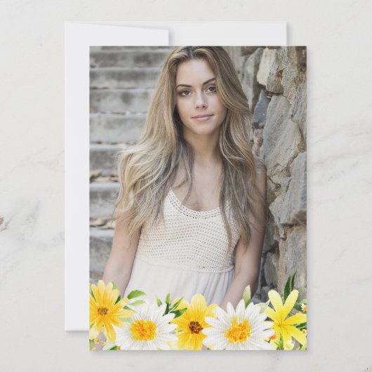 水彩黄色い花とデイジー写真甘い16 招待状 (裏面)