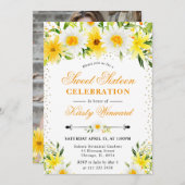 水彩黄色い花とデイジー写真甘い16 招待状 (正面/裏面)