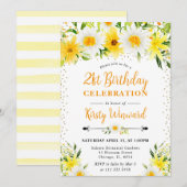 水彩黄色い花とデイジー21歳 招待状 (正面/裏面)