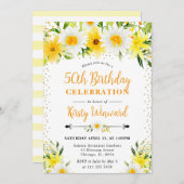 水彩黄色い花とデイジー50th誕生日 招待状 (正面/裏面)