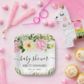 水彩黄色とピンクの花赤ちゃんシャワー ペーパープレート (パーティー)