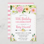 水彩黄色とピンクの花50歳の誕生日 招待状 (正面/裏面)