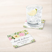 水彩黄色とピンクの花Sweet sixteen スクエアペーパーコースター (インサイチュ)