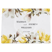 水彩黄色と白マグノリアの花 ラージペーパーバッグ (正面)