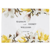 水彩黄色と白マグノリアの花 ラージペーパーバッグ (裏面)