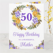 水彩黄色と紫の花誕生日 カード (黄色い花)