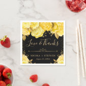 水彩黄色と金ゴールドグラムフラワー結婚ズ スタンダードカクテルナプキン (インサイチュ)
