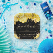 水彩黄色と金ゴールドグラムフラワー結婚ズ ペーパープレート (パーティー)