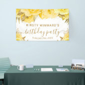 水彩黄色と金ゴールドバラ誕生日 横断幕 (トレードショー)