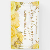 水彩黄色と金ゴールドバラ誕生日 横断幕 (縦)
