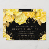 水彩黄色と金ゴールド結婚の花 招待状 (正面/裏面)