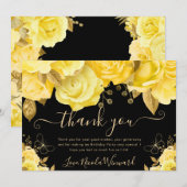 水彩黄色と金ゴールド花誕生日 サンキューカード (正面/裏面)
