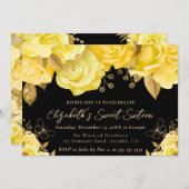 水彩黄色と金ゴールド花Sweet sixteen 招待状 (正面/裏面)
