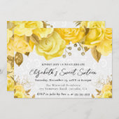水彩黄色と金ゴールド花Sweet sixteen 招待状 (正面/裏面)