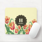 水彩黄色のオウムのチューリップフローラモノグラム マウスパッド (マウス)