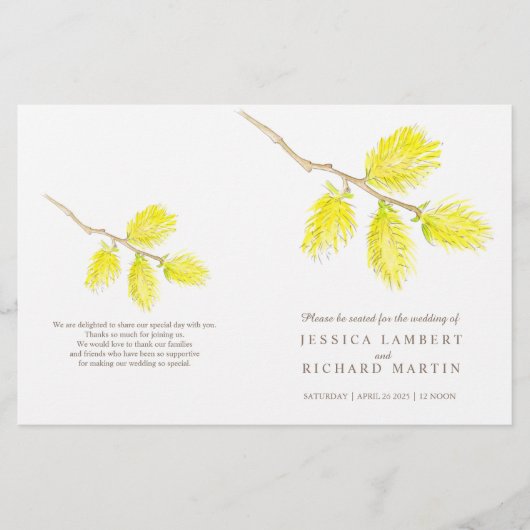 水彩黄色のカトキンスの結婚式のプログラム (正面)