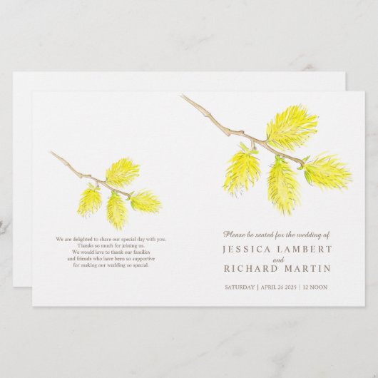 水彩黄色のカトキンスの結婚式のプログラム (正面/裏面)