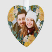 水彩黄色のバラのカップル写真クリスマス オーナメント (正面)