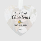 水彩黄色のバラのカップル写真クリスマス オーナメント (裏面)