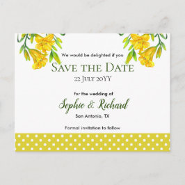 水彩黄色のユリが日付を保存 案内ポストカード