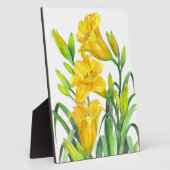 水彩黄色の日百合フローラ美術 フォトプラーク (側面)