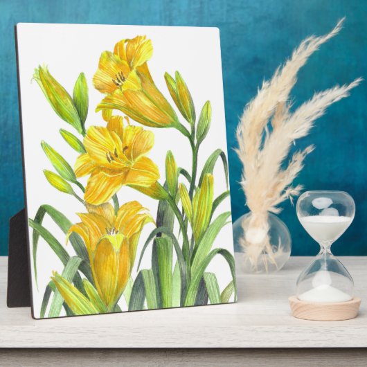 水彩黄色の日百合フローラ美術 フォトプラーク (側面)