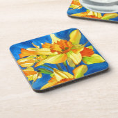 水彩黄色の水仙絵画水彩 コースター (左側)
