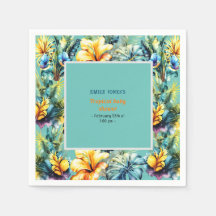 水彩黄色の熱帯緑の赤ちゃんシャワー