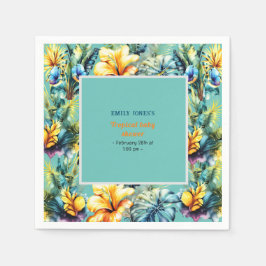 水彩黄色の熱帯緑の赤ちゃんシャワー スタンダードカクテルナプキン