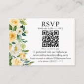 水彩黄色の白色フローラQR 結婚 RSVP エンクロージャーカード (正面)