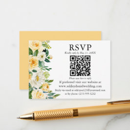 水彩黄色の白色フローラQR 結婚 RSVP エンクロージャーカード