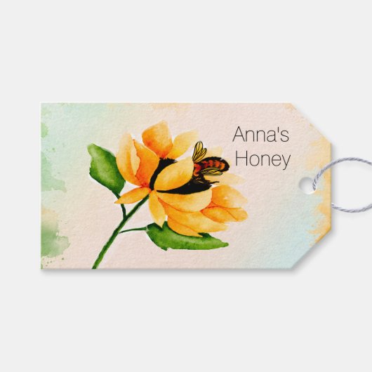 水彩黄色ひまわりと蜂のギフトタグ ギフトタグ (正面(横))