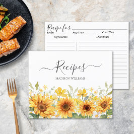 水彩黄色ひまわりファミリーレシピカード