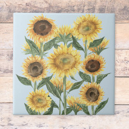 水彩黄色ひまわりフローラ タイル