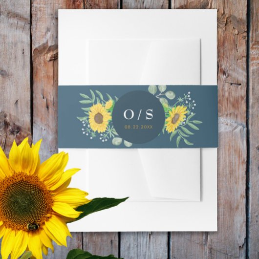 水彩黄色ひまわりモノグラム結婚ズ 招待状ベリーバンド