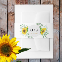 水彩黄色ひまわりモノグラム結婚ズ 招待状ベリーバンド