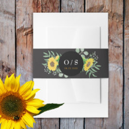 水彩黄色ひまわりモノグラム結婚ズ 招待状ベリーバンド