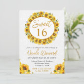水彩黄色ひまわりリース スイート16 招待状 (スタンド正面)