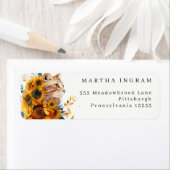 水彩黄色ひまわり及び猫 ラベル (インサイチュ)