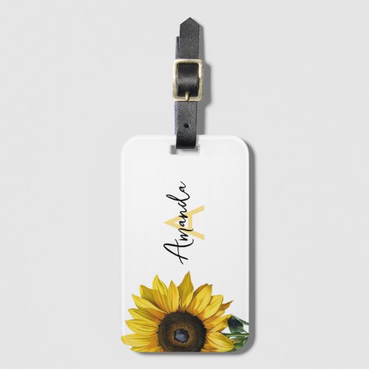水彩黄色ひまわり名前をカスタムする ラゲッジタグ (正面縦)