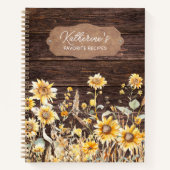 水彩黄色ひまわり畑ファミリーレシピ ノートブック (正面)