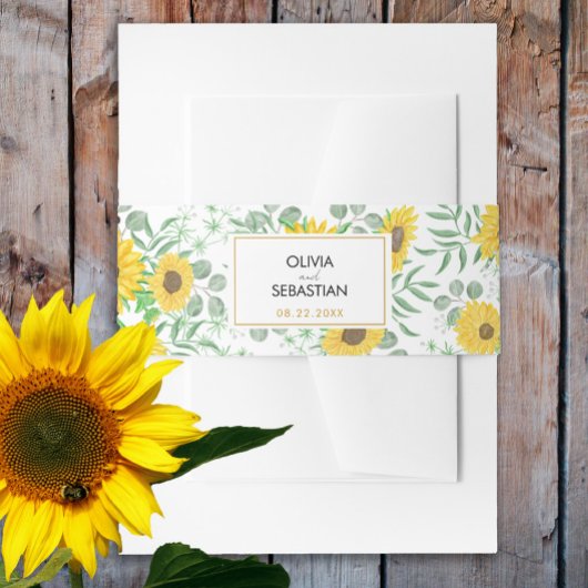 水彩黄色ひまわり結婚の花 招待状ベリーバンド