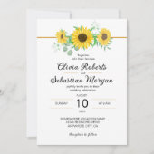 水彩黄色ひまわり結婚の花 招待状 (正面)