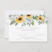 水彩黄色ひまわり花と紫色の花RSVP 出欠カード (正面)