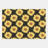 水彩黄色ひまわり花フローラ黒 ラッピングペーパーシート (正面3)
