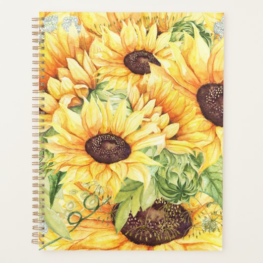 水彩黄色ひまわり草緑 プランナー手帳 (正面)